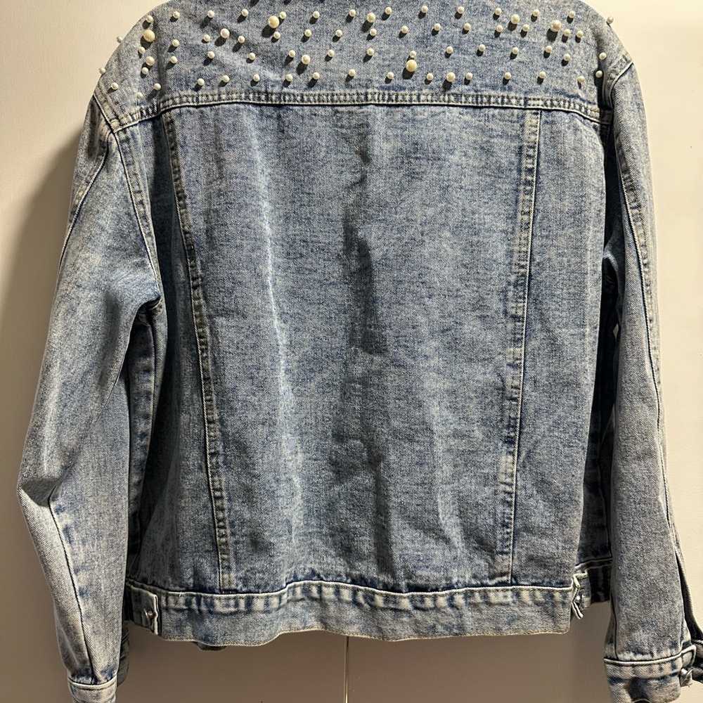 Women's XL Embroidered Pearl Denim Jean Jacket Coat - Picture 10 of 16